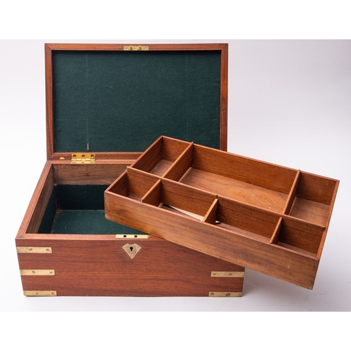 339 - An Indian rosewood and brass bound box, ditty style box, inscribe 'Hay.G.Fox', with fitted drop-in t... 