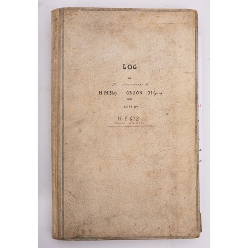 346 - A 19th century log book for HMS 'Orion' circa 1858 and another Royal Navy Journal book for HMS Rodne... 