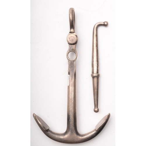 373 - A nickel plated brass model of an Admiralty pattern anchor, 22.5cm long