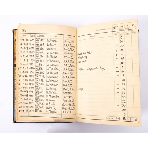 380 - A Royal Navy Flying logbook for PO M C Crumbie 848 Naval Air Squadron, dating from 22nd October 1964... 