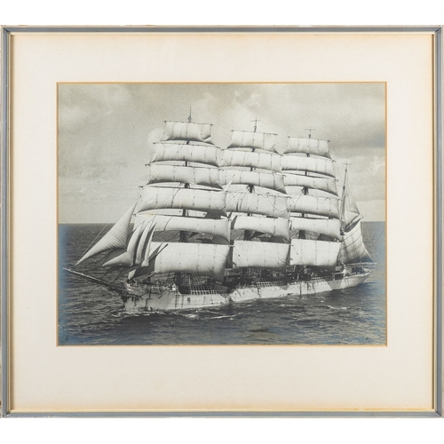 381 - A black and white photograph of the Swedish four masted barque 'Viking', circa 1930s, framed and gla... 