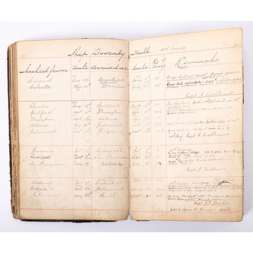 386 - A late 19th/ early 20th century sailing book,  with entries for twelve  ships, 'Misty Hall', 'Crofto... 