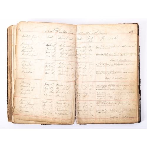 386 - A late 19th/ early 20th century sailing book,  with entries for twelve  ships, 'Misty Hall', 'Crofto... 