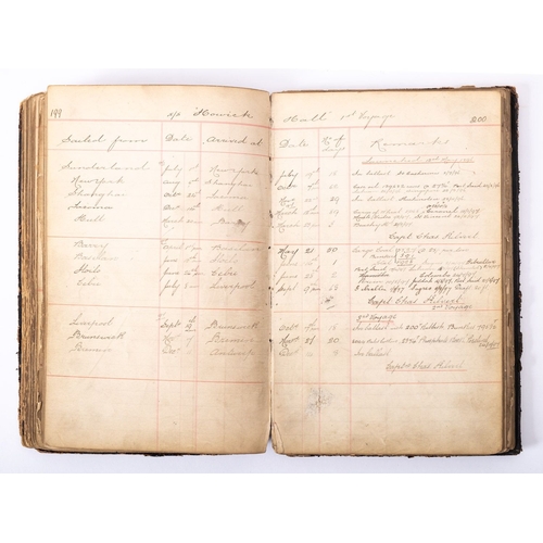 386 - A late 19th/ early 20th century sailing book,  with entries for twelve  ships, 'Misty Hall', 'Crofto... 