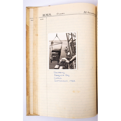 394 - A mid 20th century midshipman's  journal  for HMS ' Ocean' and HMS 'Magpie', kept by P F R Barnes, d... 