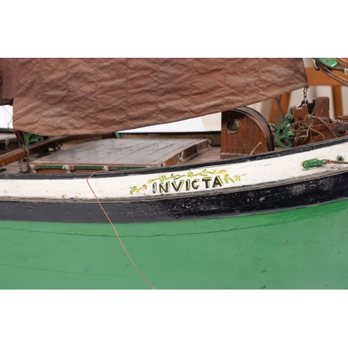 400 - A scale model of the  sailing barge, 'Invicta': fully rigged over a simulated planked deck with whee... 