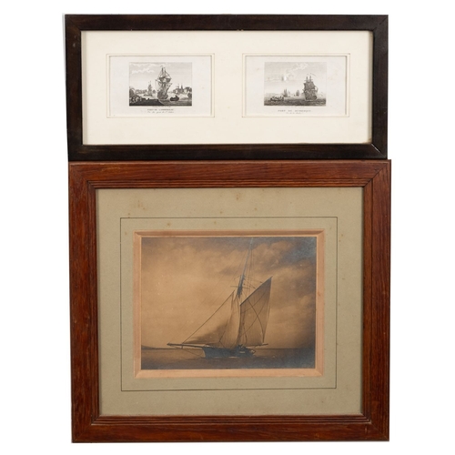 54 - An early 20th century watercolour of two moored steamships: with other shipping beyond, 8.7 x 16.5cm... 