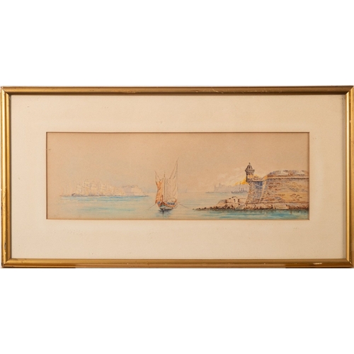 59 - Vincenzo D'Esposito (Maltese, 1866-1946) Maltese fishing boat in full sail Gouaches 21 x 10.5cm Sign... 