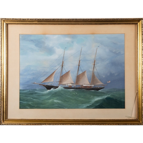 60 - Gaetano D'Esposito (Maltese, 1858-1911) A three-master in full sail on a stormy sea Gouache and wate... 