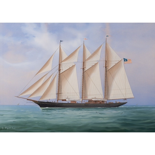 61 - Gaetano D'Esposito (Maltese, 1858-1911) A three-master in full sail on a calm sea Gouache and waterc... 