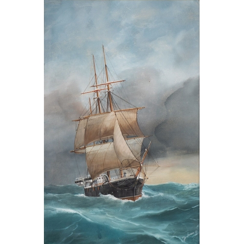 62 - Antonio de Simone (Italian, 1851-1907) A vessel in choppy waters possibly off the coast of Naples Wa... 