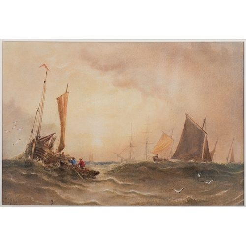 66 - Joseph Newington Carter (British 1835-1871) Ships at sea at sunset Watercolour 22.5 x 33.5cm Signed ... 