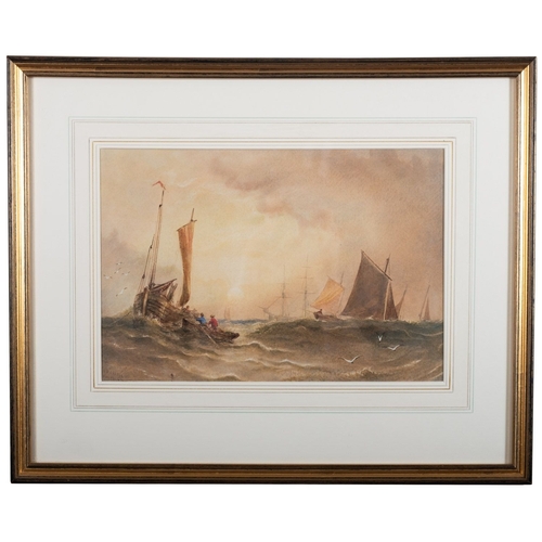 66 - Joseph Newington Carter (British 1835-1871) Ships at sea at sunset Watercolour 22.5 x 33.5cm Signed ... 