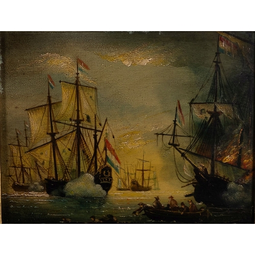 69 - Dutch School, 19th Century Naval battle scene Oil on board 17.5 x 22.5cm