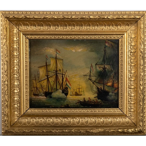 69 - Dutch School, 19th Century Naval battle scene Oil on board 17.5 x 22.5cm