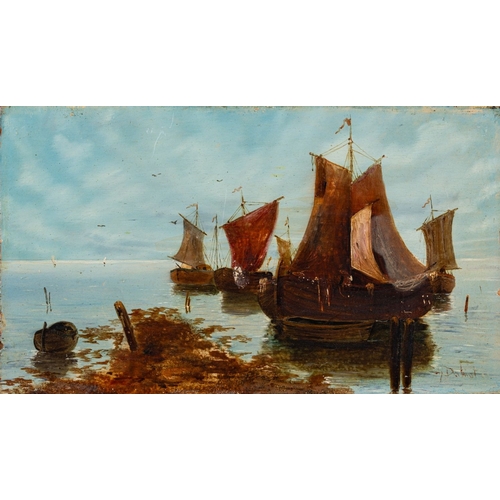 75 - Continental School, 19th Century Fishing  boats in port and fishing boats off shore Two oils on pane... 