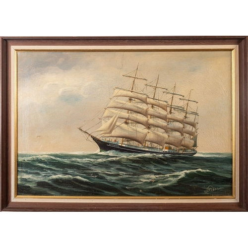 76 - Thorolf Pedersen (Danish, 1858 - 1942) The Barque 'Kobenhaven' Oil on canvas 42 x 63cm Signed lower ... 