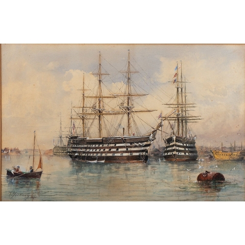 79 - Algernon Yockney (British, 1843-1912) HMS Victory and other Men O'War  Watercolour 41 x 63.5cm Signe... 