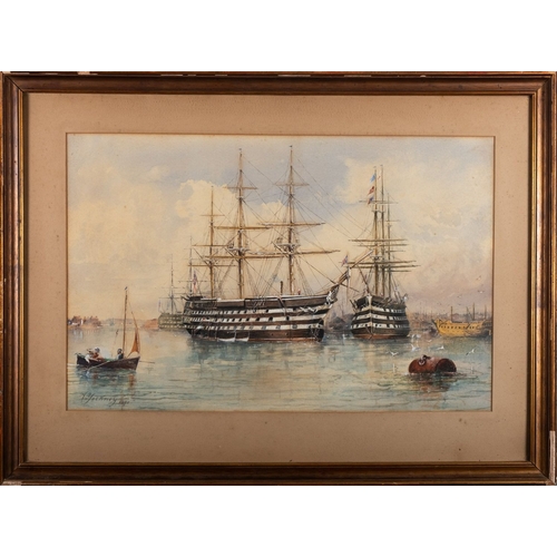 79 - Algernon Yockney (British, 1843-1912) HMS Victory and other Men O'War  Watercolour 41 x 63.5cm Signe... 