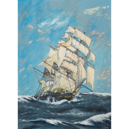 82 - E. Western (British, 20th Century)  A Clipper Ship Gouache 47.5 x 35cm Signed lower right