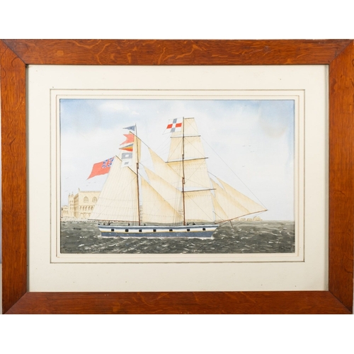 94 - British School, 20th Century Brigantine 'Isis' leaving Venice Gouache and watercolour 31.5 x 48.5cm ... 