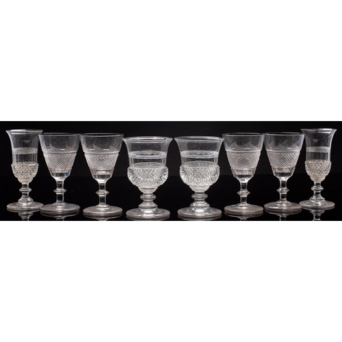 14 - A collection of miscellaneous drinking glasses including thirteen with hobnail cut bands; two plain ... 