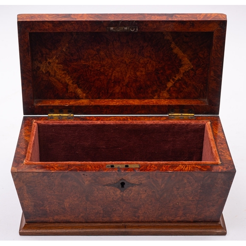 A George III mahogany and marquetry tea caddy, circa 1770; the cavetto ...