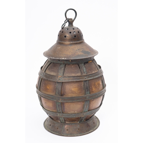 180A - A late 19th/early 20th century copper an celluloid ship's lantern, of spherical form with  domed top... 