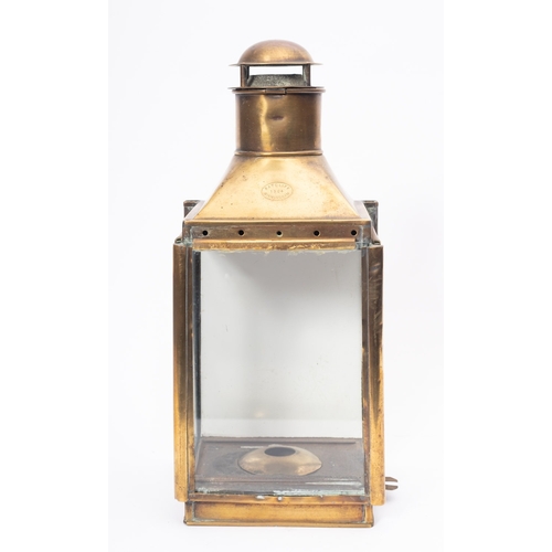 184A - An Edwardian  brass bulkhead lamp, maker Ratcliff, Birmingham, stamped as per title to chimney and d... 