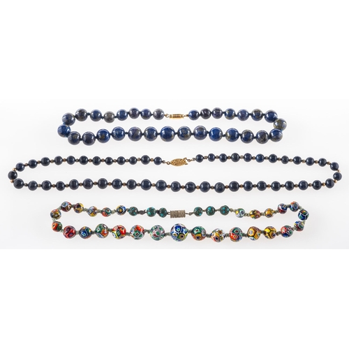 378 - A group of three bead necklaces, including a vintage Venetian Moretti Millefiori graduated glass bea... 