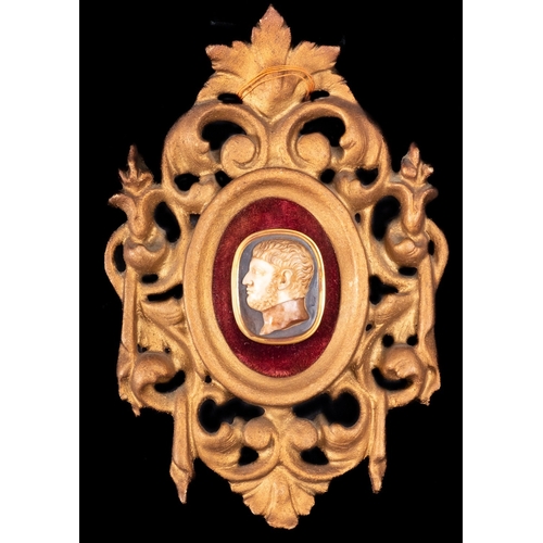 173A - A carved hardstone and yellow metal mounted cameo profile of a Roman Emperor, probably 18th century;... 