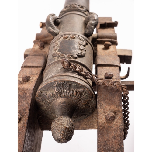 174A - A Continental bronze saluting cannon, probably early 18th century; the tapering multi-stage barrel w... 