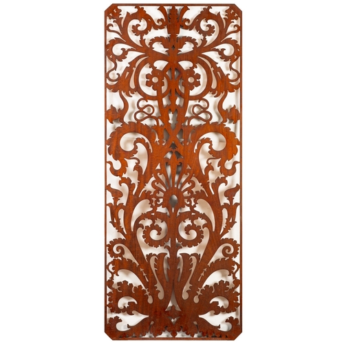 182 - A pair of Victorian mahogany fret-cut panels, late 19th century; of rectangular form with canted cor... 