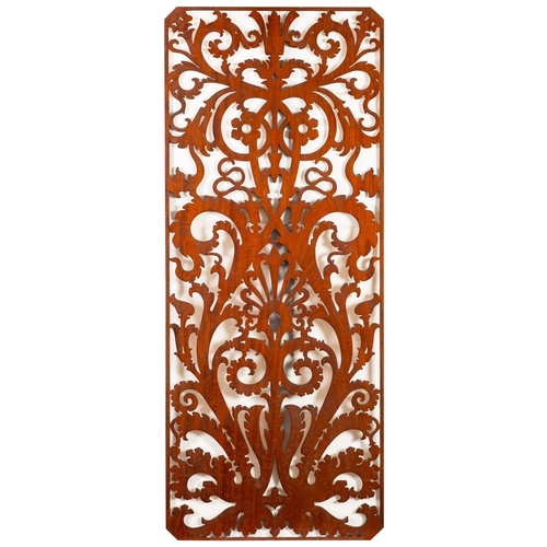 182 - A pair of Victorian mahogany fret-cut panels, late 19th century; of rectangular form with canted cor... 