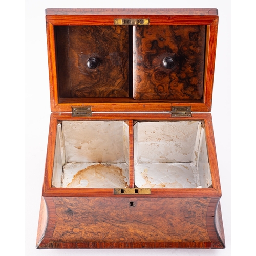 203 - A Regency burr walnut and crossbanded tea caddy, early 19th century; of waisted rectangular form, wi... 