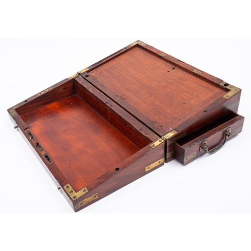 217 - Two 19th century writing slopes, the brass banded mahogany example with a drawer and swing handle at... 