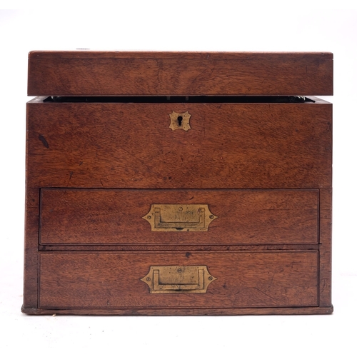 222 - A mahogany and brass mounted apothecary's box, second quarter 19th century; the hinged cover with in... 