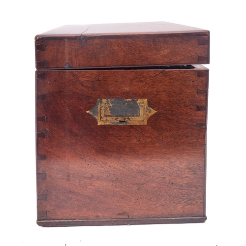 222 - A mahogany and brass mounted apothecary's box, second quarter 19th century; the hinged cover with in... 