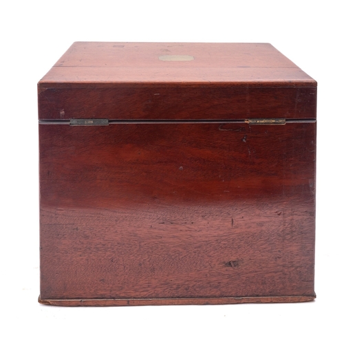 222 - A mahogany and brass mounted apothecary's box, second quarter 19th century; the hinged cover with in... 