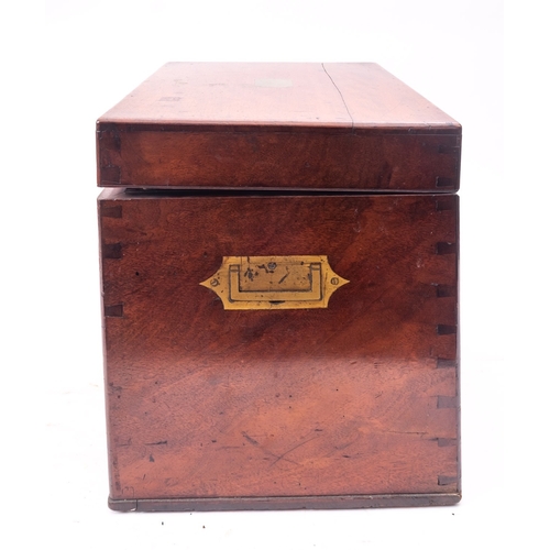 222 - A mahogany and brass mounted apothecary's box, second quarter 19th century; the hinged cover with in... 