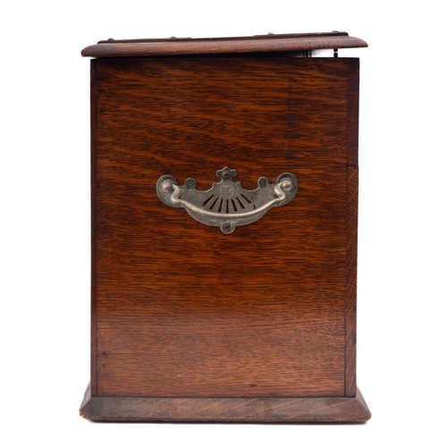 223 - An Edwardian oak and metal mounted smoker's cabinet, early 20th century; the hinged rectangular cove... 