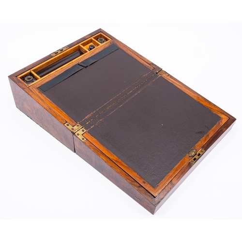 225 - An early Victorian burr walnut, marquetry and Tunbridgeware bordered writing slope, mid 19th century... 