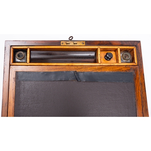 225 - An early Victorian burr walnut, marquetry and Tunbridgeware bordered writing slope, mid 19th century... 