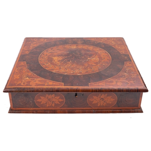 226 - A Queen Anne or George I yew, oyster laburnum and marquetry lace box, early 18th century; of rectang... 