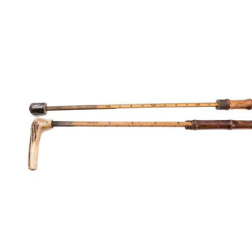 240 - A group of eight various walking sticks, 19th and 20th century; including two horse measuring sticks... 