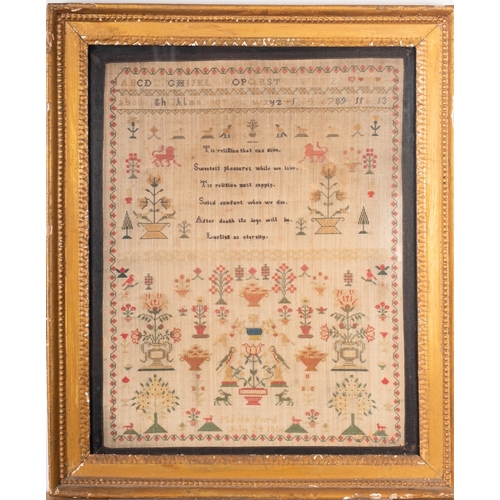 248 - A Victorian needlework sampler, the work of Maria Ford, July 24th 1860; with alphabet and numbers to... 