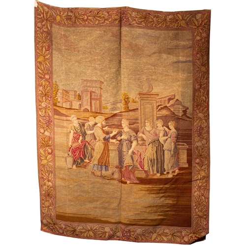 249 - A pictorial wall tapestry in 17th century taste, late 19th /early 20th century; depicting robed figu... 