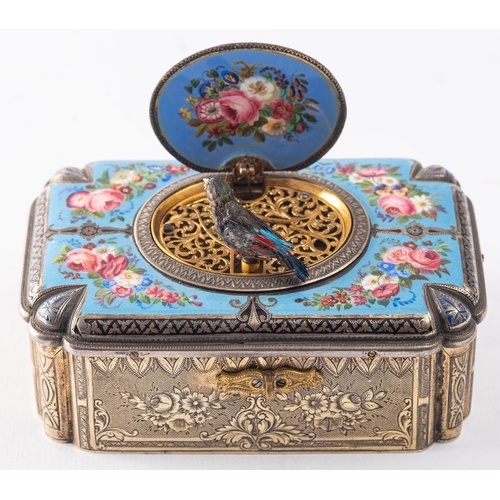 269 - A Swiss gilt white metal and enamel cased singing bird automaton music box, by Charles Bruguier (178... 