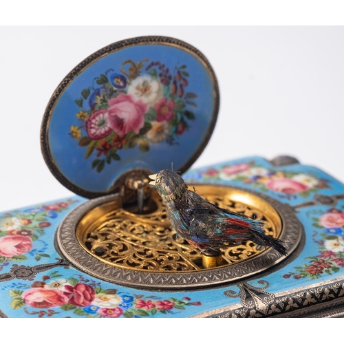 269 - A Swiss gilt white metal and enamel cased singing bird automaton music box, by Charles Bruguier (178... 