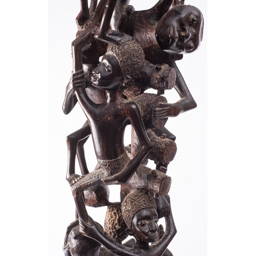 285 - Three carved hard wood family groups, Makonde People, east Africa, 20th century; comprising two open... 